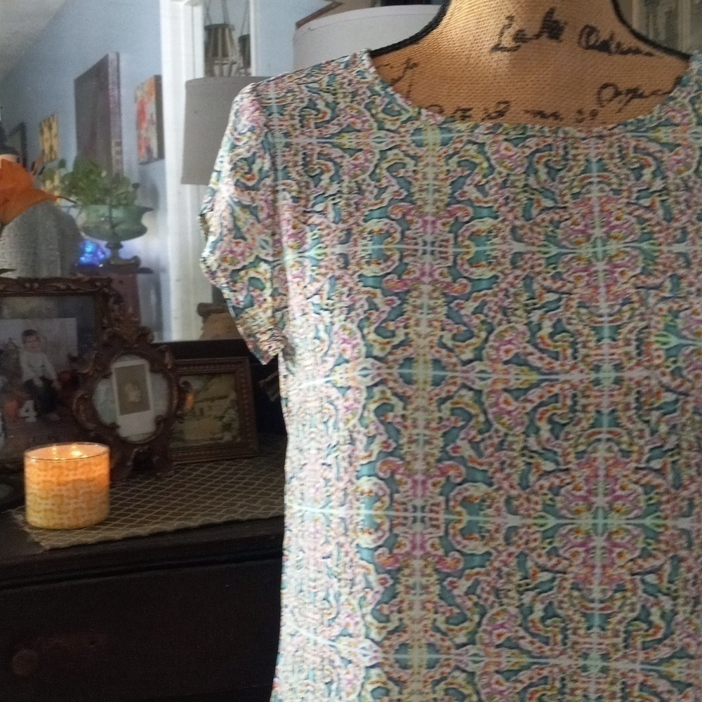 The Limited Multicolored Kaleidoscope Print Semi-Sheer Pocket Blouse